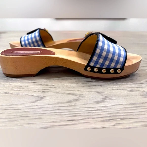 Fabrizio Viti Blue Gingham Wooden Sandal Size 7 - Picture 6 of 11